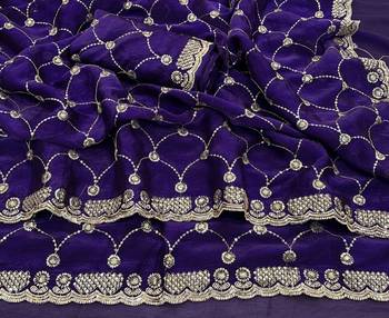 Purple color Sequence embroidery work with Cut  work border Chiffon art silk saree 2