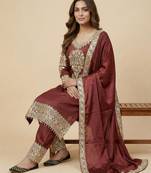 Maroon designer faux silk readymade designer suit