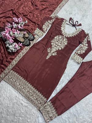 Maroon designer faux silk readymade designer suit 2