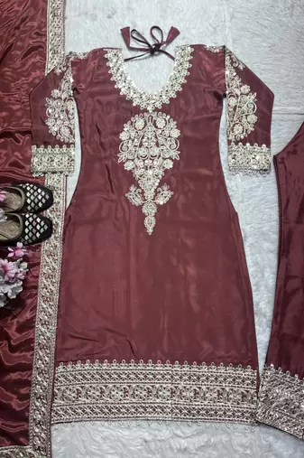 Maroon designer faux silk readymade designer suit
