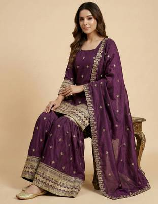 Maroon designer faux silk readymade designer suit 1
