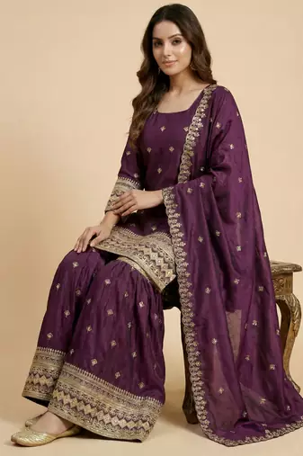 Maroon designer faux silk readymade designer suit