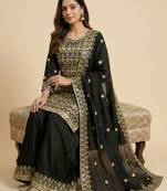 Black designer faux silk readymade designer suit