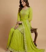 Parrot-green designer georgette readymade designer suit