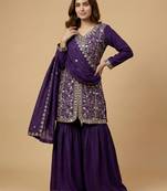 Purple designer faux silk readymade designer suit