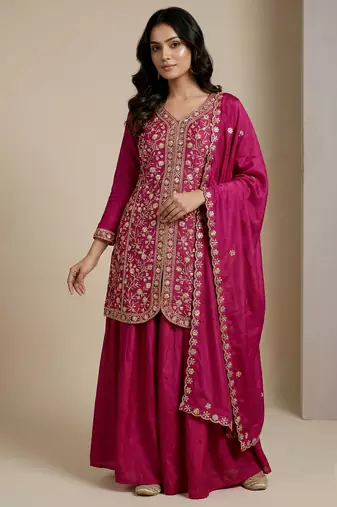 Pink designer faux silk readymade designer suit