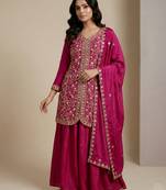 Pink designer faux silk readymade designer suit