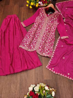 Pink designer faux silk readymade designer suit 2