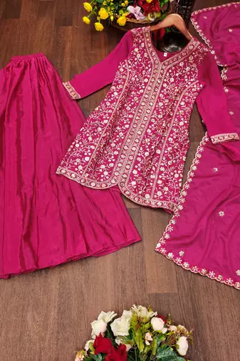 Pink designer faux silk readymade designer suit