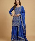 Blue designer faux silk readymade designer suit