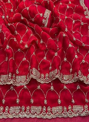 Rani pink color Sequence embroidery work with Cut  work border Chiffon art silk saree 1