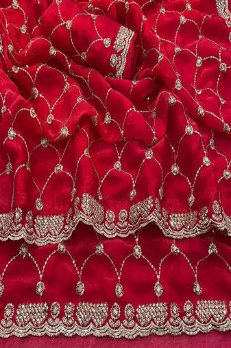 Rani pink color Sequence embroidery work with Cut  work border Chiffon Silk Saree