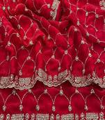 Rani pink color Sequence embroidery work with Cut  work border Chiffon Silk Saree