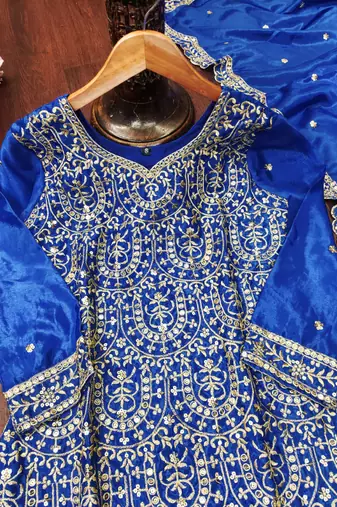 Blue designer faux silk readymade designer suit