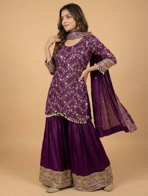 Purple designer faux silk readymade designer suit 1