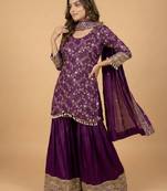 Purple designer faux silk readymade designer suit