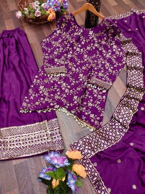 Purple designer faux silk readymade designer suit 2