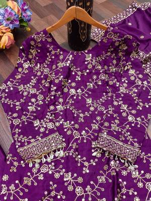 Purple designer faux silk readymade designer suit 3