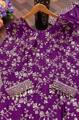 Purple designer faux silk readymade designer suit