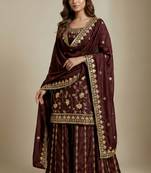 Brown designer faux silk readymade designer suit