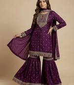 Purple designer faux silk readymade designer suit