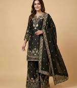 Black designer faux silk readymade designer suit