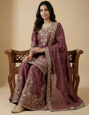 Pink designer faux silk readymade designer suit 1