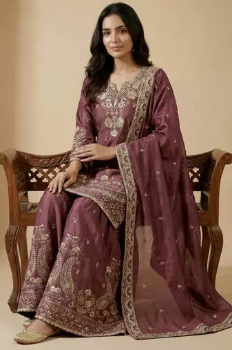 Pink designer faux silk readymade designer suit