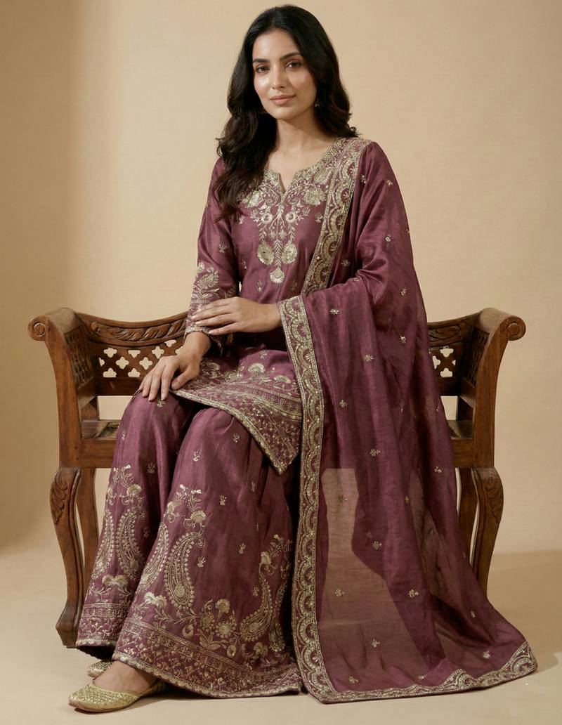 Pink designer faux silk readymade designer suit