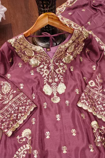 Pink designer faux silk readymade designer suit