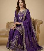 Purple designer faux silk readymade designer suit