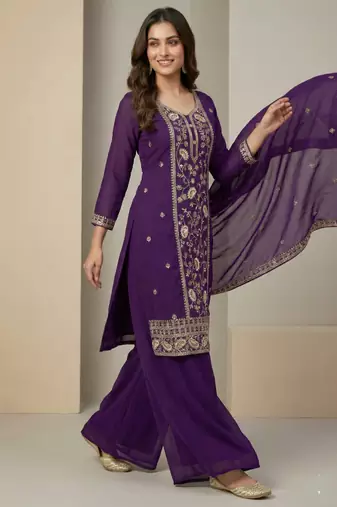 Purple designer faux georgette readymade designer suit