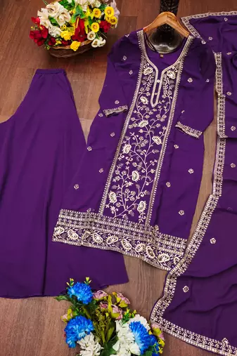 Purple designer faux georgette readymade designer suit