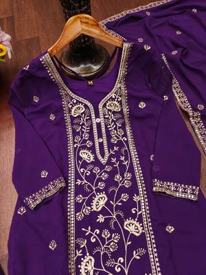 Purple designer faux georgette readymade designer suit 3
