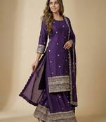 Purple designer faux silk readymade designer suit