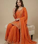 Orange designer crepe readymade designer suit
