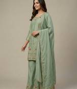 Sea-green designer crepe readymade designer suit