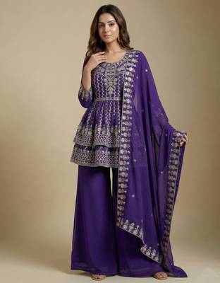 Purple designer faux georgette readymade designer suit 1