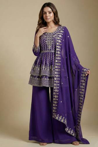 Purple designer faux georgette readymade designer suit