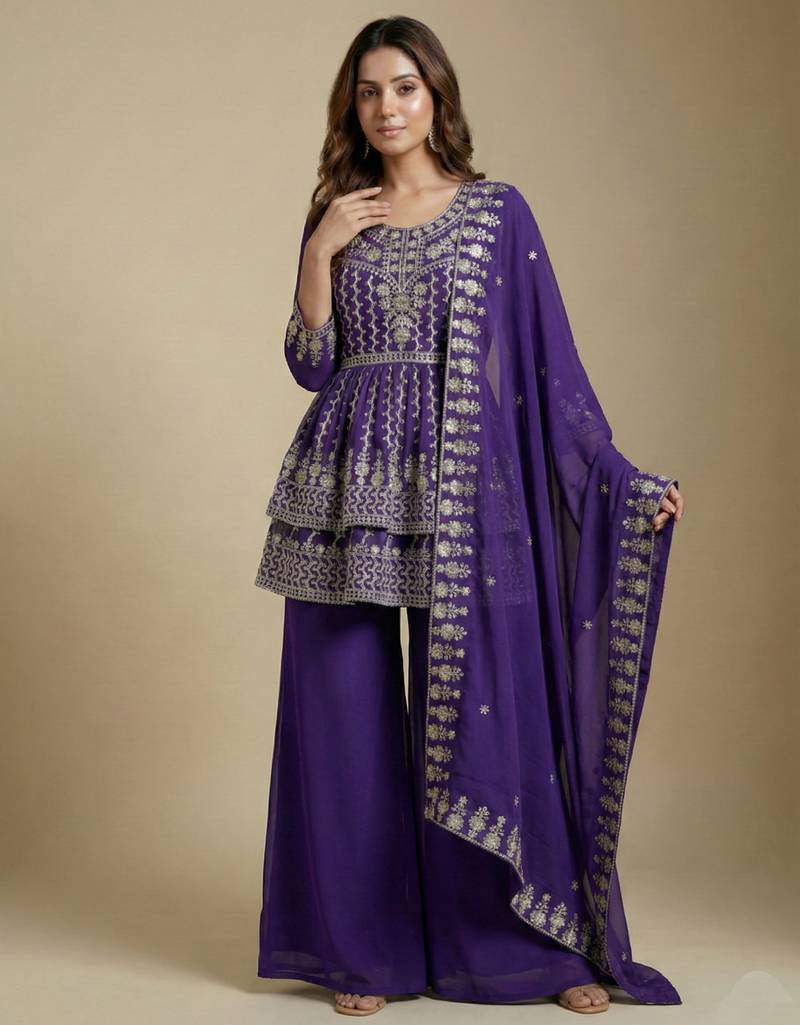Purple designer faux georgette readymade designer suit