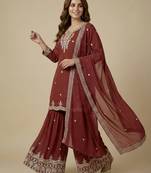Maroon designer faux georgette readymade designer suit