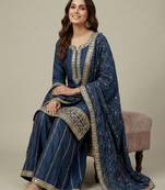 Blue designer faux silk readymade designer suit