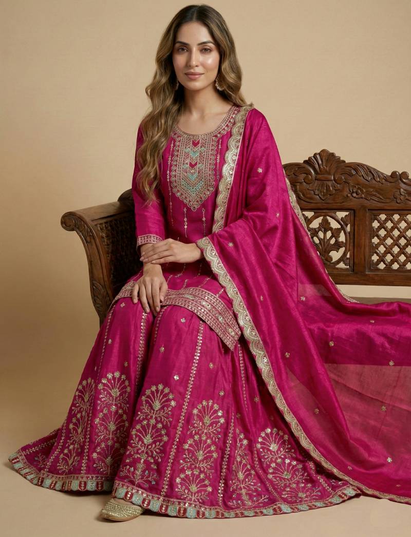 Pink designer faux silk readymade designer suit