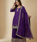 Purple designer faux silk readymade designer suit