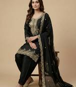 Black designer faux silk readymade designer suit