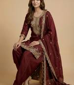 Maroon designer faux silk readymade designer suit