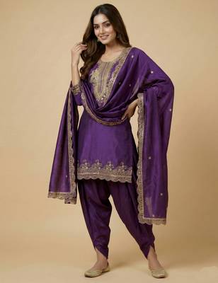 Purple designer faux silk readymade designer suit 1