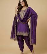 Purple designer faux silk readymade designer suit