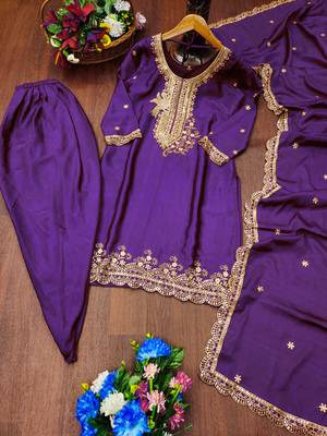 Purple designer faux silk readymade designer suit 2
