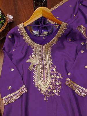 Purple designer faux silk readymade designer suit 3